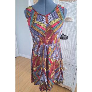 NWT Angie Bold Multicolor Geometric Print Midi Dress Size Large